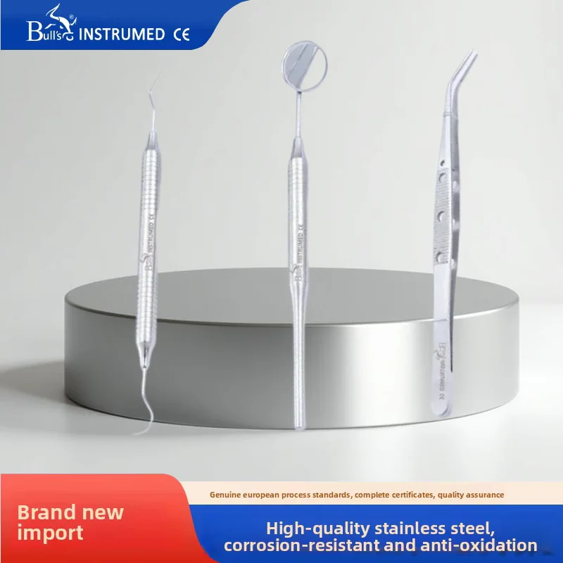 

Bulls Instrumed Intl Stainless steel three piece oral examination probe, dental tools and instruments intraoral mirror, forceps
