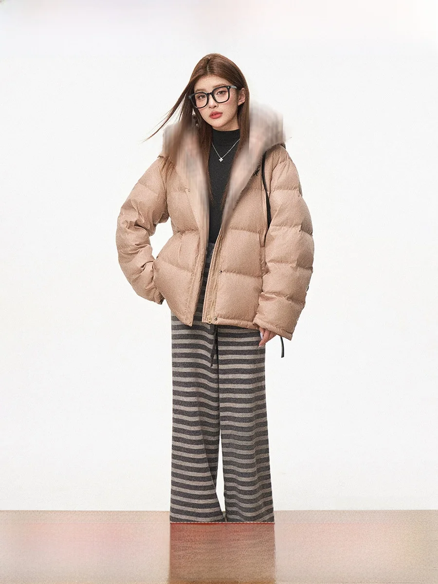 

Westayone Winter New Hat Coat Woolen Plaid Splicing down Cotton Jaet Women's Busin Sle Thiened Long Sve Zipper