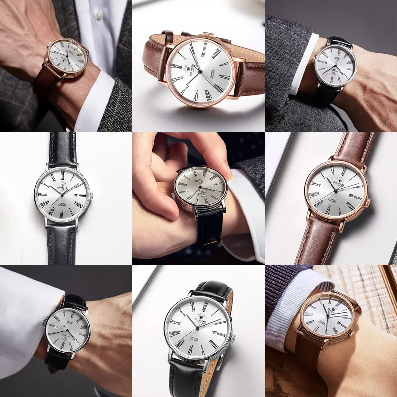Big Three-pin Roman Numeral Dial Through The Bottom Mechanical Watch Boys Watch Rose Gold Mechanical Watch