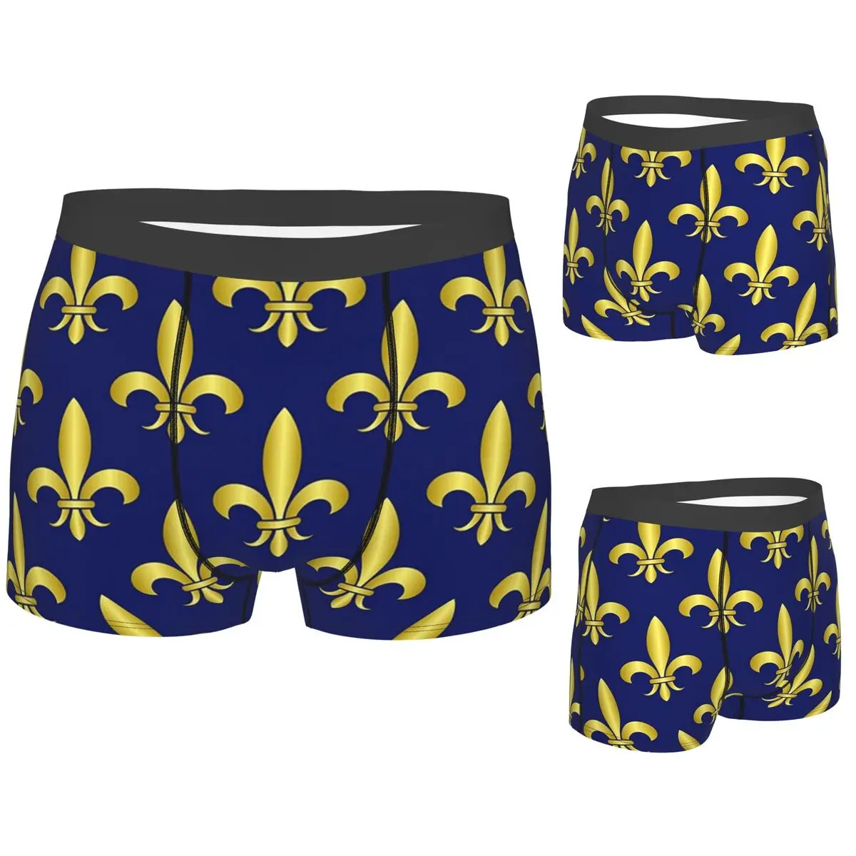 الملاكم السروال السراويل الذهب الأزرق فلور دي ليز الملكي زنبق سراويل الرجال تهوية الملابس الداخلية ل أوم رجل صديقها هدية