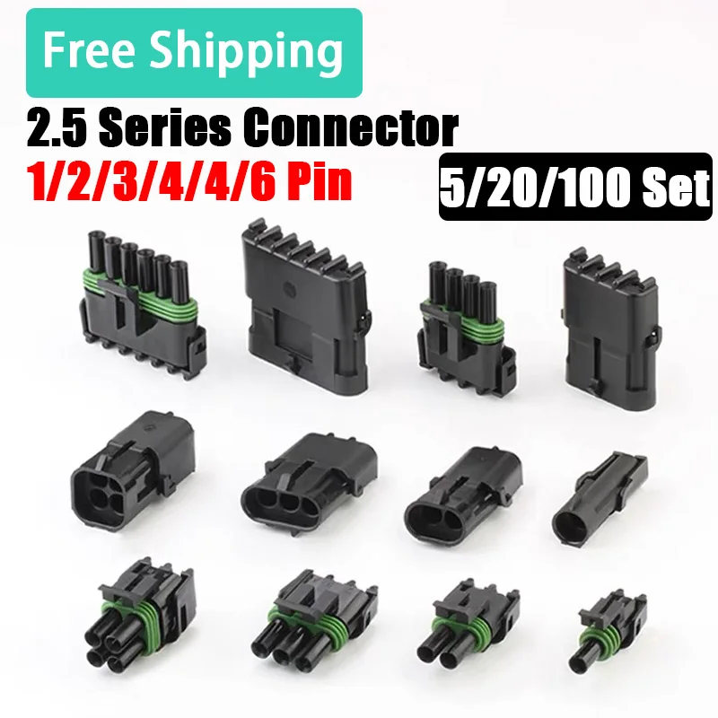 5/20/100Set Delphi 2.5 Series Automobile Connector 1 2 3 4 6 Pin Waterproof Harness Plug Terminal Sheath 12015792 12015793