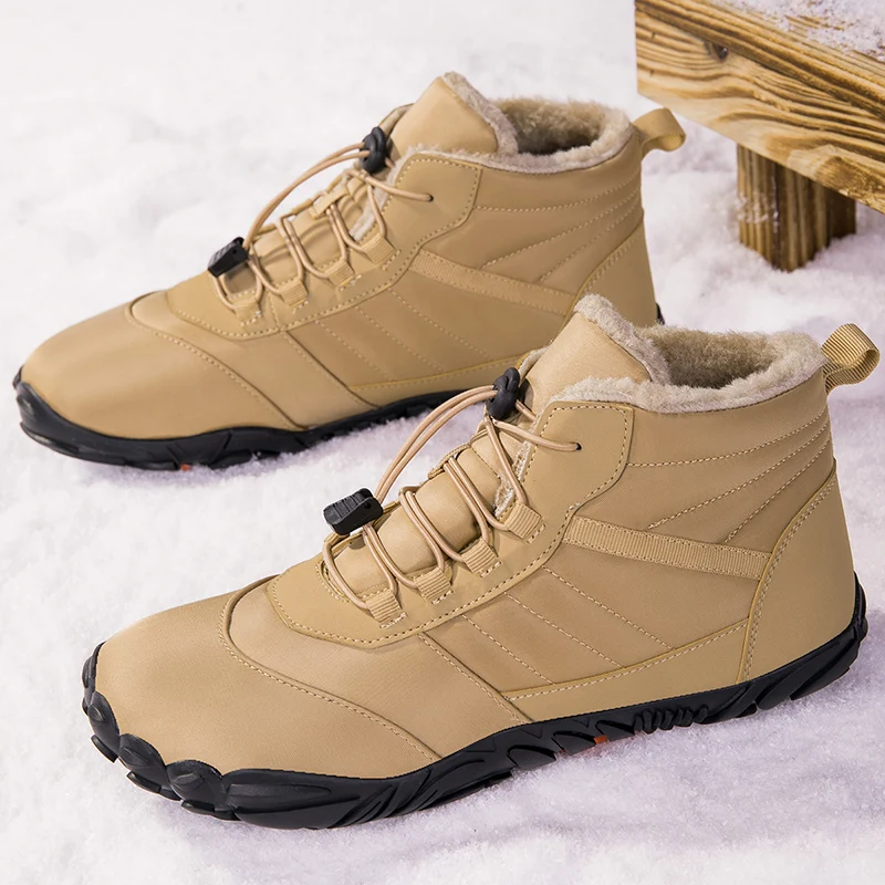 Winter Snow Boots Men Fur Big Size 47 Waterproof Ankle Boots Plush BareFoot Hiking Shoes Outdoor Work Shoes Ladies Snow Boots