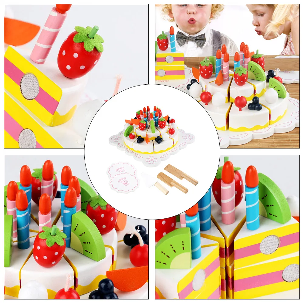 1set 1Set Keuken Combinatie Houten Taart Snijden Set Voor Kinderen Montessori Educatief Speeltje Veilig Glad Voedsel Snijden