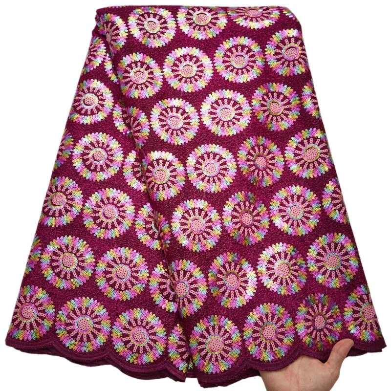 Nigerian Lace Fabric 2024 High Quality 5 Yard Green African Sequined Lace Fabric Embroidery Luxury Evening Dress for Women A2672