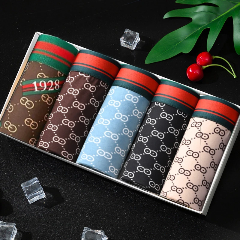 5Pcs/Lot Printed Men Boxer Underwear Shorts Comfortable Men's Panties Male Breathable Briefs U Convex Underpants Plus Size image 4
