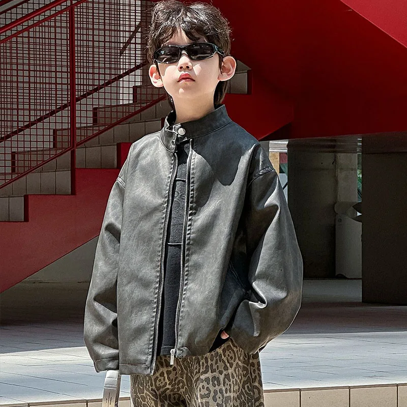 

Pu Jacket Coat For Boys Fal 2025 New Back To School Clothes Teen Boys' Outerwear Jackets & Coats Zip Up Kids Jackets Boy