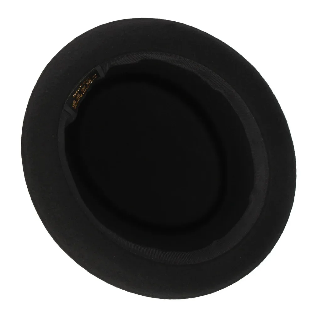 100% الصوف الأسود بيليكوك لفة حافة فيدورا قبعة المرأة البريطانية مقعر محدب أفضل قبعة مصمم الكنيسة القبعات السيدات أنيقة ورأى قبعة