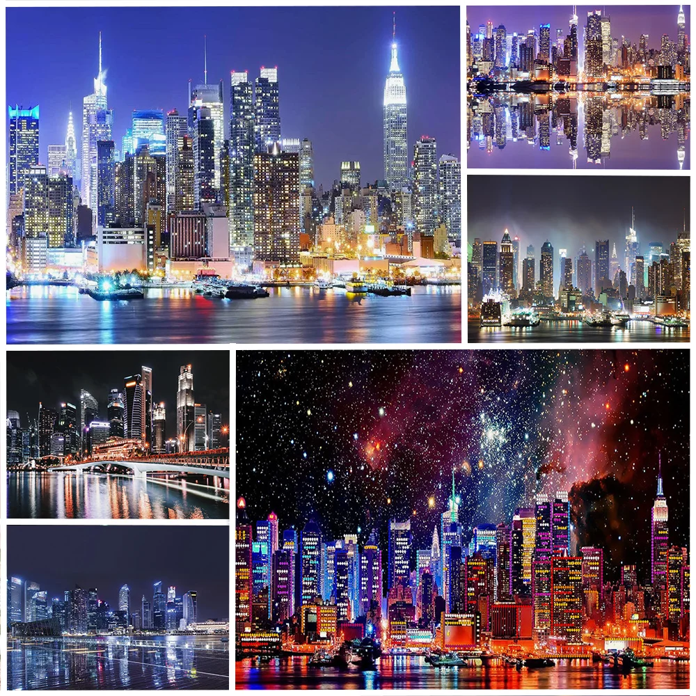 

Skyline City New York Night Theme Landscape Photography Background Business Modern Chicago Downtown Backdrop Supplies Prop Gift