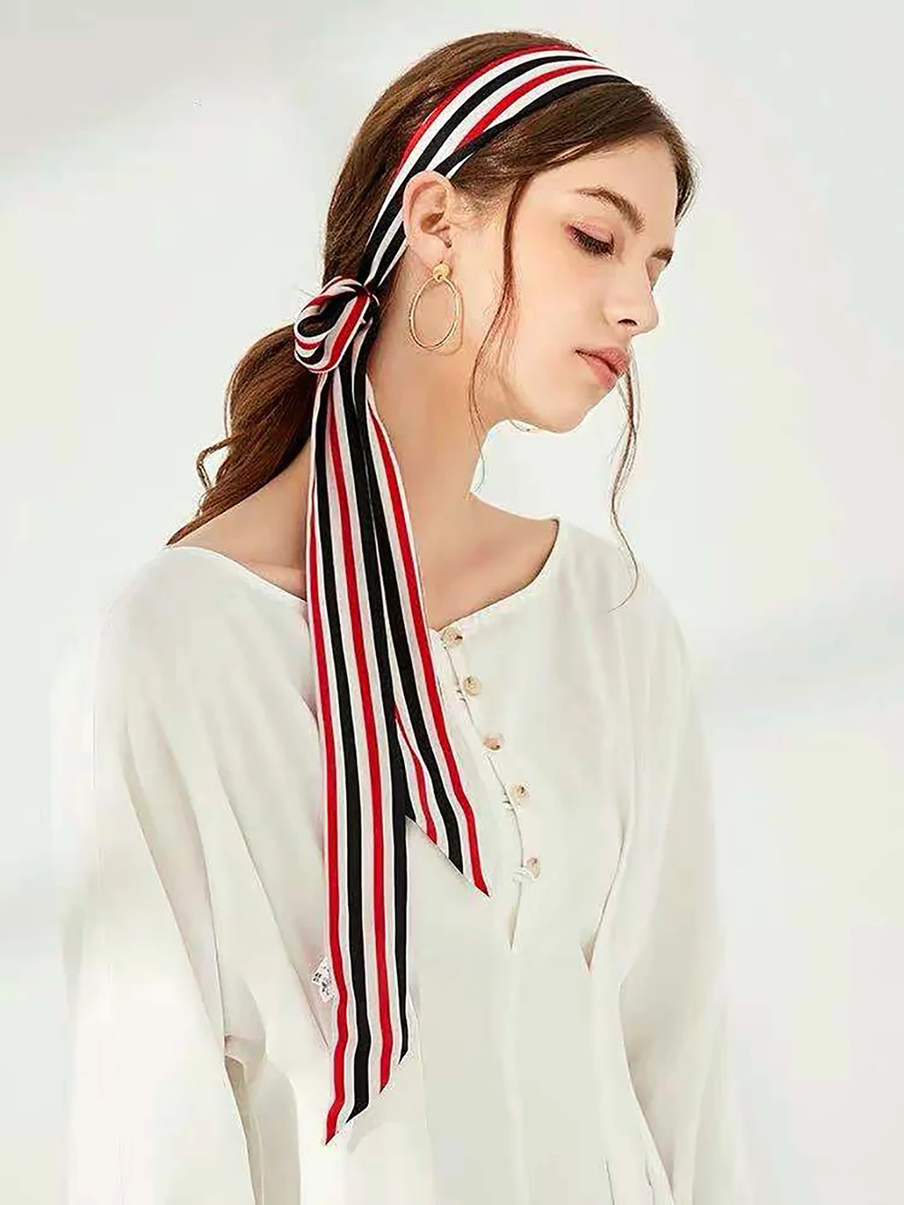 100% Natural Mulberry Silk Long Scarf Solid Color Neckerchief Hair Ties Bag Ribbon Headband Hair Ornament Female Strip Scarves