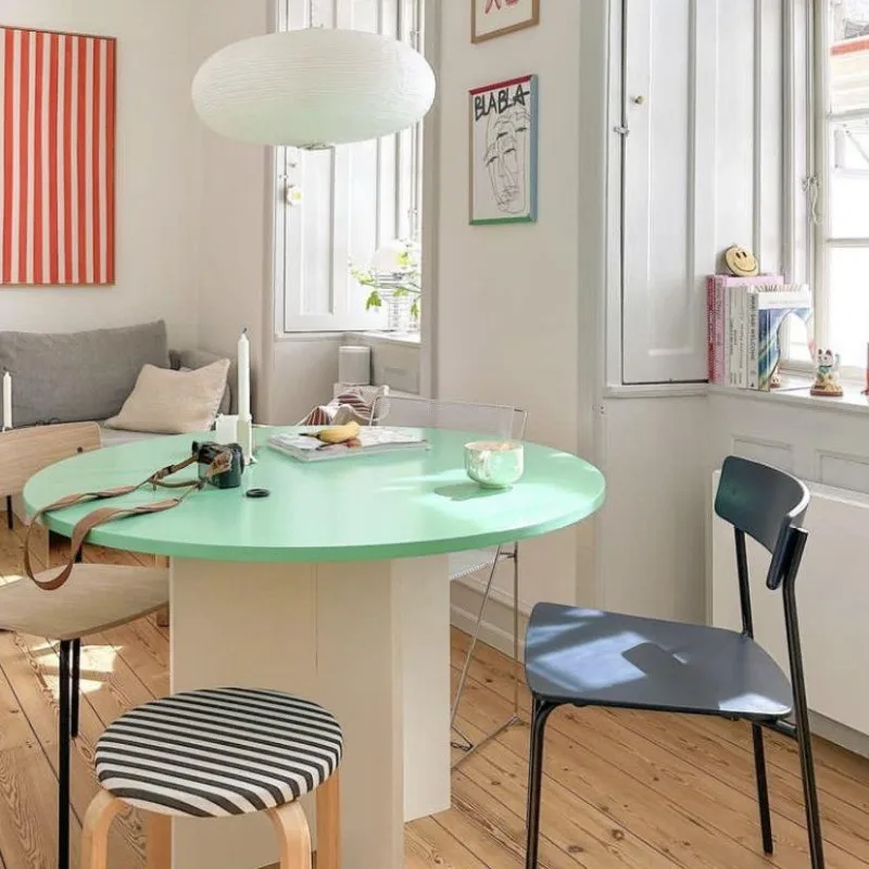 Cream wind Morandi green small apartment household simple dining table