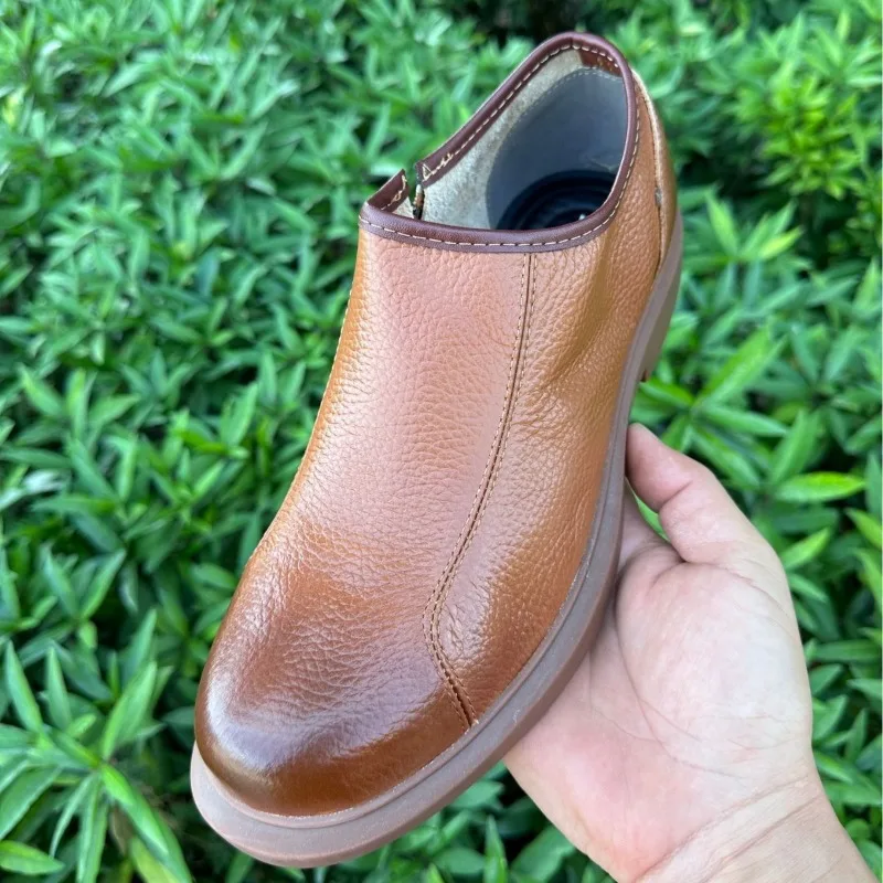 Top Quality Velvet Casual Men's Shoes 2026 Autumn New Wedding Shoes Comfortable First-layer Oxhide Side Zipper Leather Shoes 신발