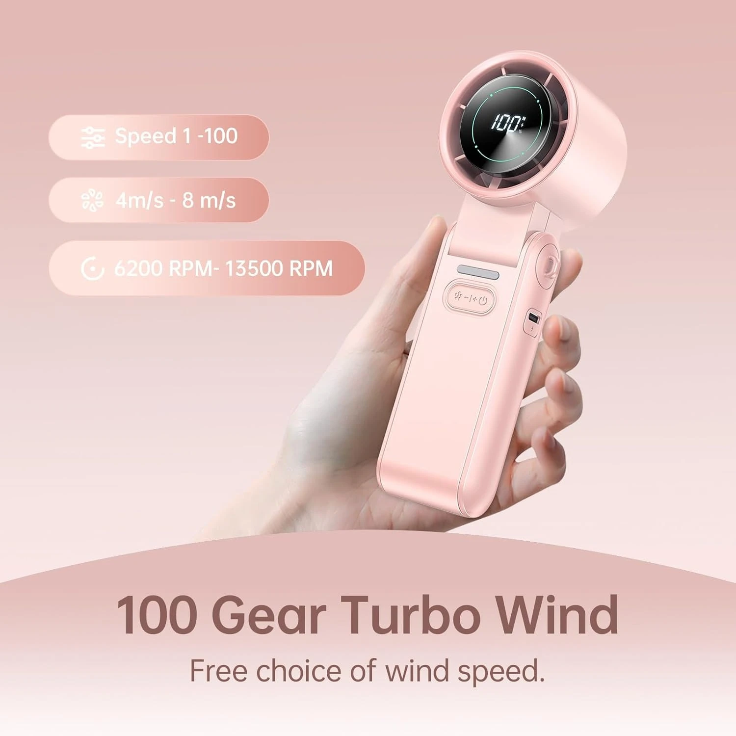 2026 New Upgrade 2026 New Upgrade3-in-1 Portable Handheld Turbo Fan-100 Speeds, 13500RPM, 12Hrs Cooling, Digital Display, 120° R