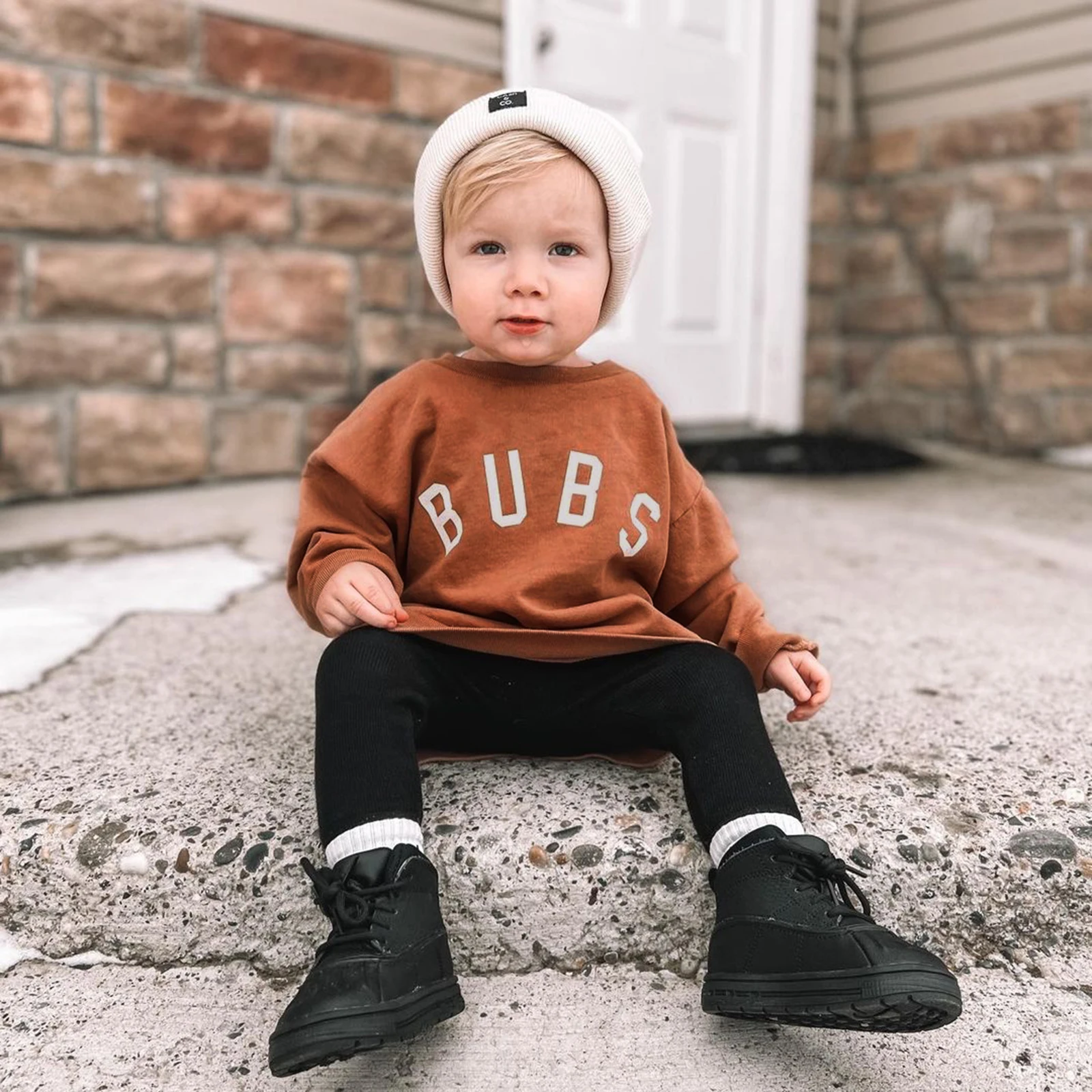 幼児の男の子の女の子の衣装文字プリントラウンドネック長袖スウェットシャツのトップスロングパンツツーピーススーツ0-3y