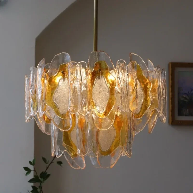 American Retro Transparent Amber Glass Chandelier Middle New Bedroom Dining Room Living Room Designer Lights