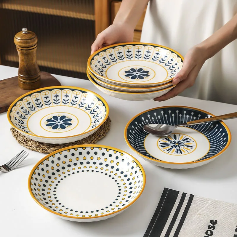 Retro Nordic 8-Plate Set with Multipoint Design Appetizer plate Plate sets luxury Bamboo plates Platos de porcelana Glass dishes