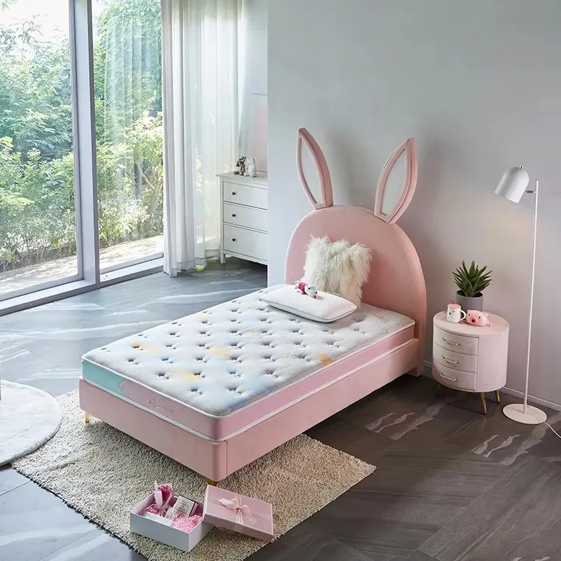 Lit simple pour enfants, chambre à coucher confortable, couleur rose, motif lapin, pour fille