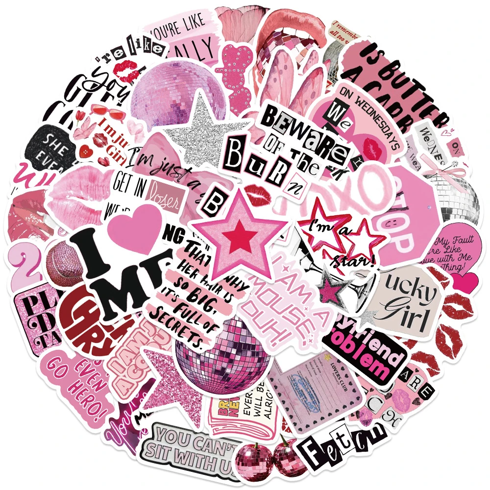 

10/30/50pcs Retro Aesthetic Pink 90s Girl Stickers Ins Style Y2K Girls Cartoon Decals Suitcase Phone Notebook Graffiti Sticker