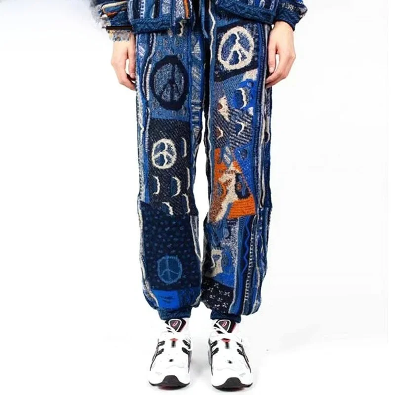 

Trendy Retro Knitted Ethnic Style Sweater Pants Straight Leg Loose Couple Men's Long Pants Cotton Wool Blend High Elasticity