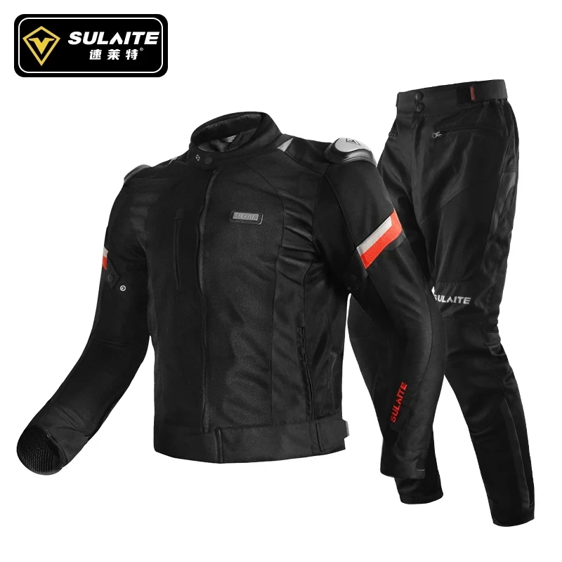 

Sulaite Motorcycle Rider Jacket Men Summer Motocross Jacket+Pants Suit Motorbike Riding Moto Jacket Clothing CE Protective Gear