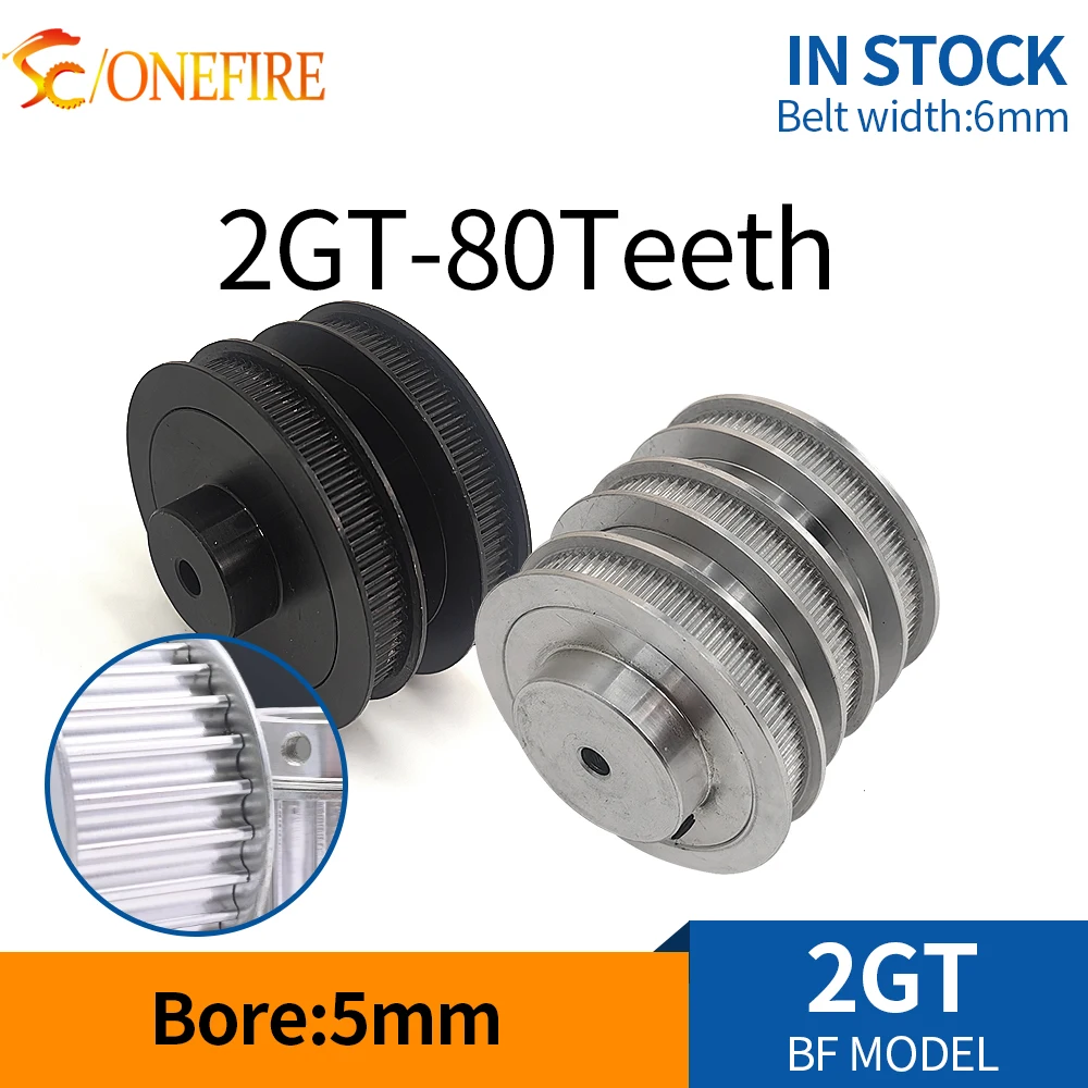 GT2 80 teeth timing pulley bore 5mm for belt width 6mm Aluminium oxidation black 2GT 80 teeth 80 tooth for 3D printer