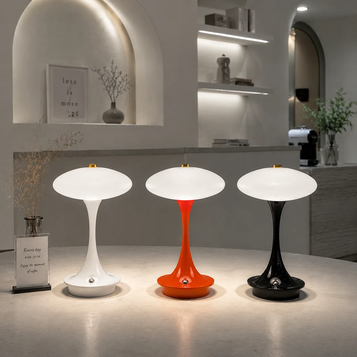 Mushroom Table Lamp – Rechargeable LED Bedside Lamp with Touch Sensor Three-Color Lights for Contemporary Interiors.