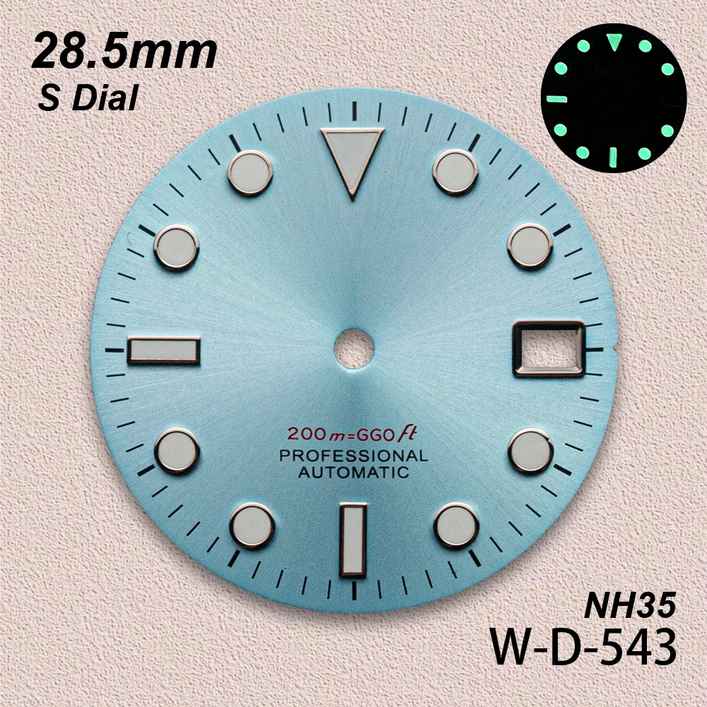 28.5mm S Logo SUB Sunburst Dial Fit NH35/NH36/4R/7S Movement Green Luminous Diving High-Quality Watch Modification Accessories