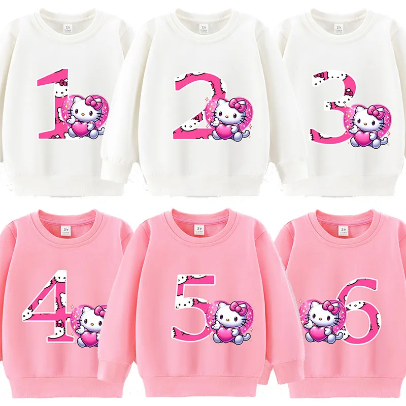 

Толстовка с длинными рукавами для девочек с именем Hello Kitty, толстовка с капюшоном для отдыха, дышащие повседневные топы с короткими рукавами, детская одежда, подарки на день рождения