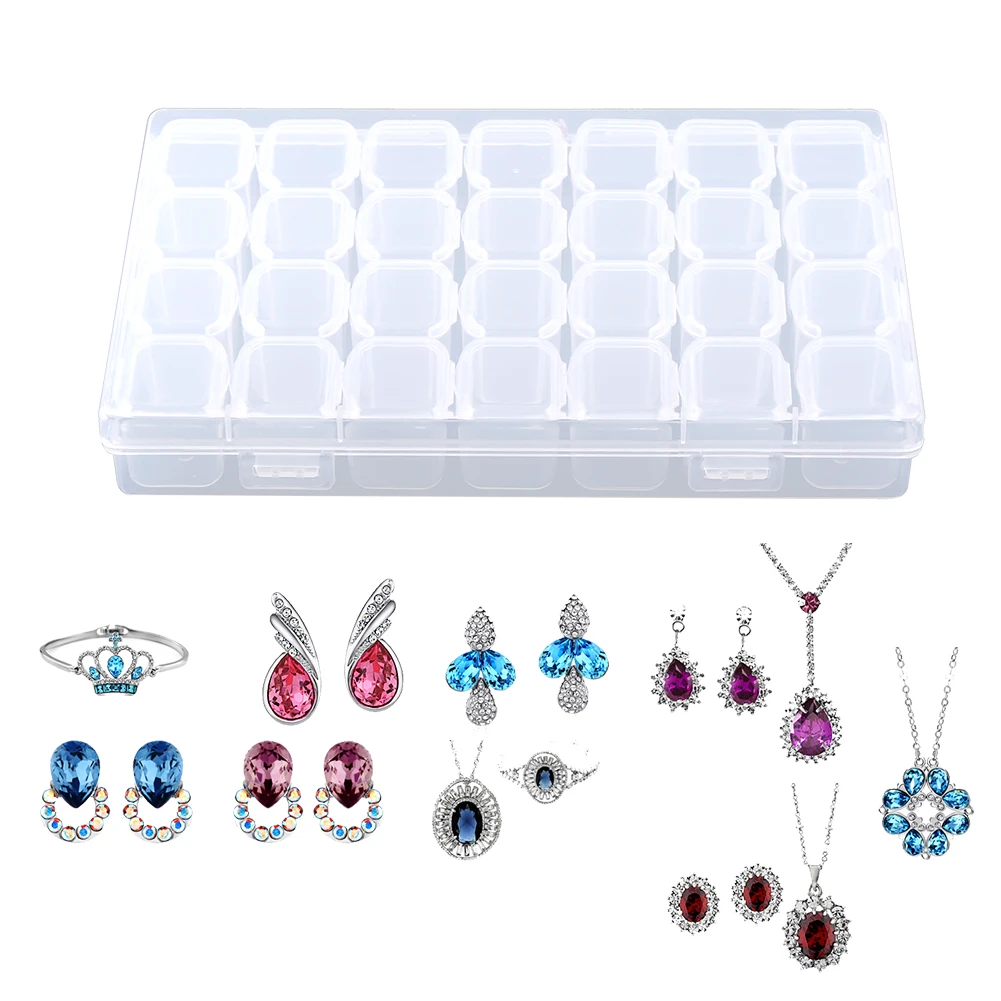 Clear Plastic 28 Slots Adjustable Tablet Medicine Pill Jewelry Storage Organizer Box Container