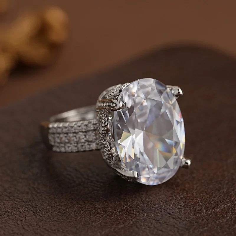 2026 New oval zircon translucent high-end temperament open ring for women's design, trendy and personalized jewelry accessories