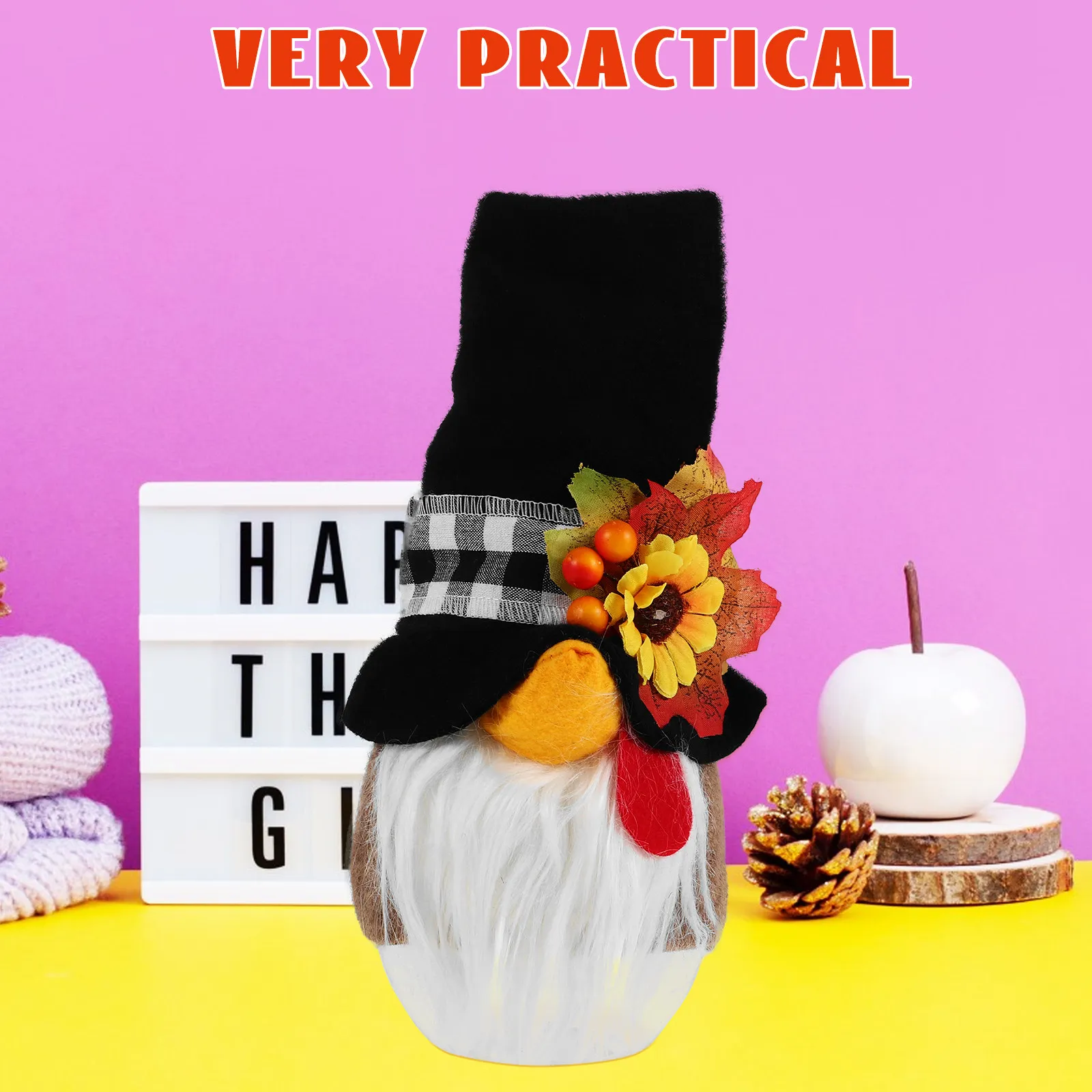 Thanksgiving Gnome Candy Jar, Harvest Turkey Nordic Fall Decoration for Indoor Table, Autumn Festival Decor