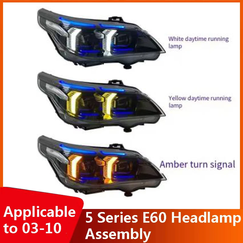 Suitable for 03-10 BMW 5 Series E60 headlight assembly modified blue eyebrow thunder version LED daytime running light turn sign
