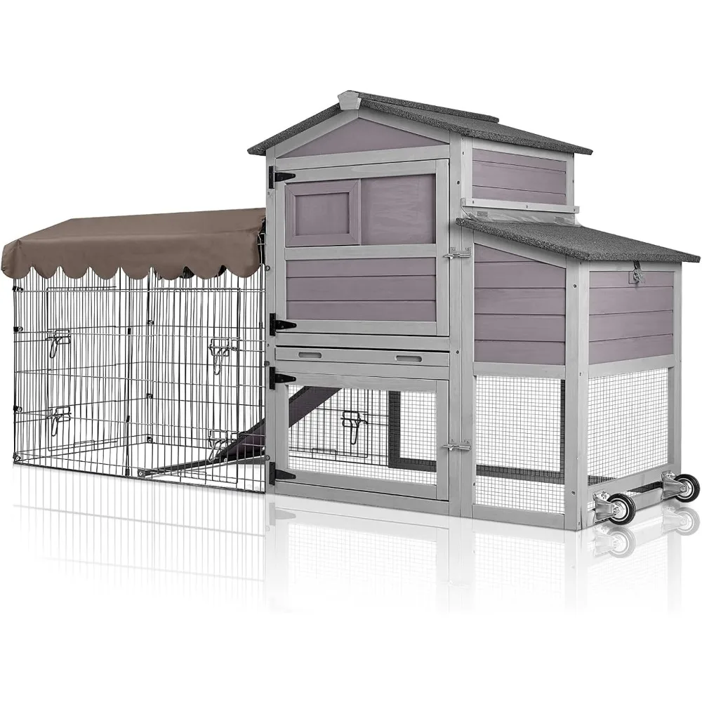 

Portable Chicken Coop with Nesting Boxes and Waterproof Cover - Mobile Hen House with Wheels, Metal Chicken Run