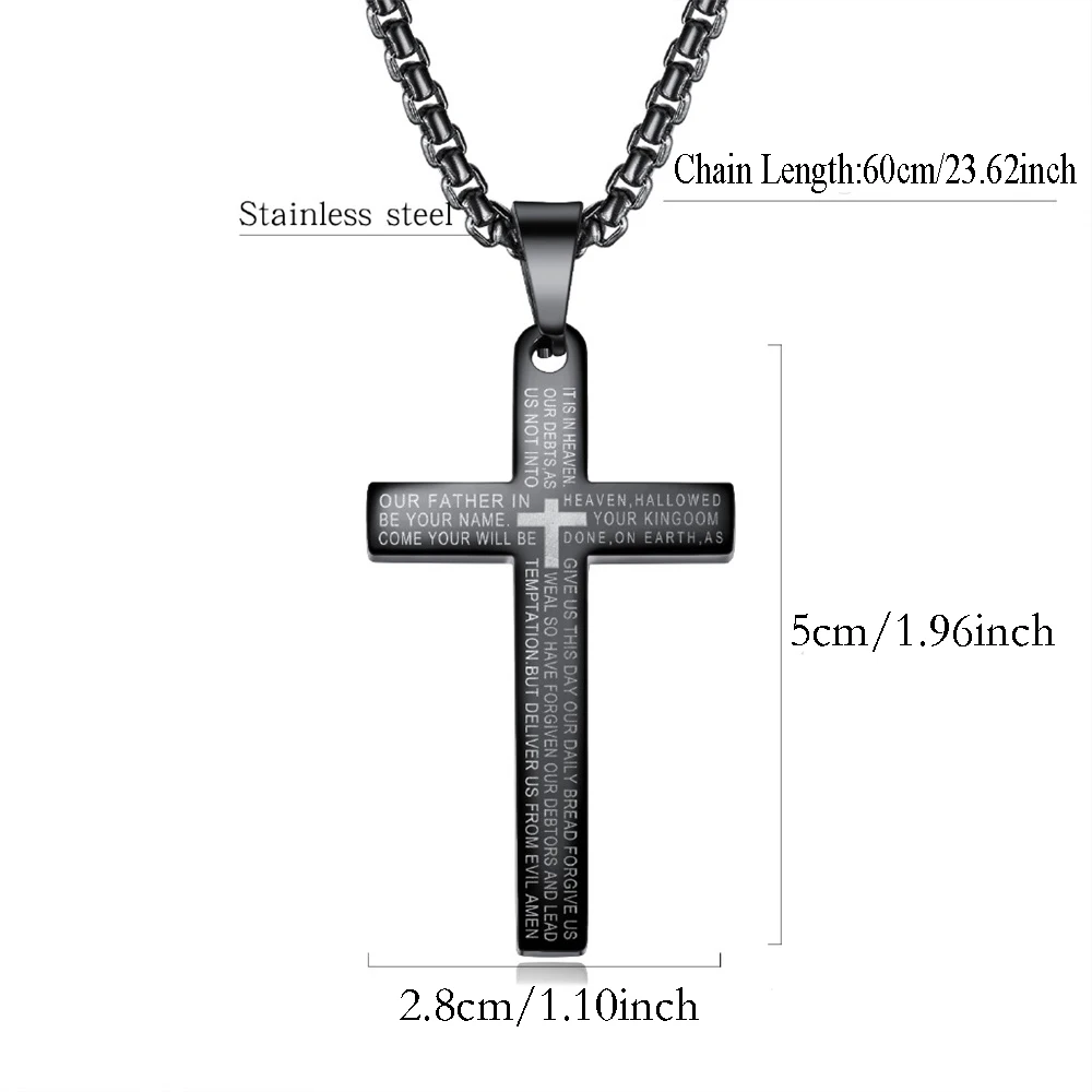 Mode Bibel Jesus Kreuz Anhänger Halskette Hip Hop Männer Edelstahl Anhänger Halskette für Frauen Retro Religiöse Gebet Schmuck – Detail 6