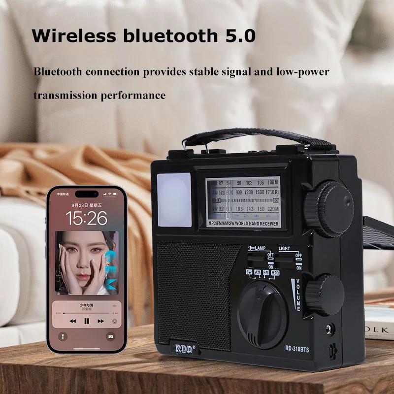 Powerful Subwoofer Portable Radio FM AM SW Radio Receiver with LED Light Wireless Bluetooth Speaker Music Player Caixa De Som