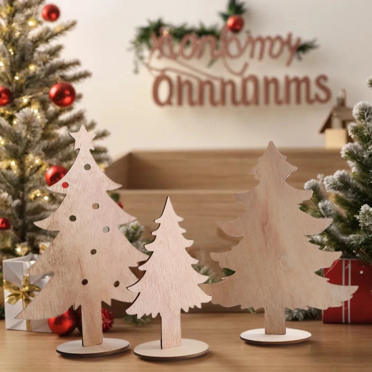 Wooden Christmas Tree Ornaments，Winter Desktop Decoration Set，Bohemian Home Decor, Room Country Rustic, Christmas Supplies Gift