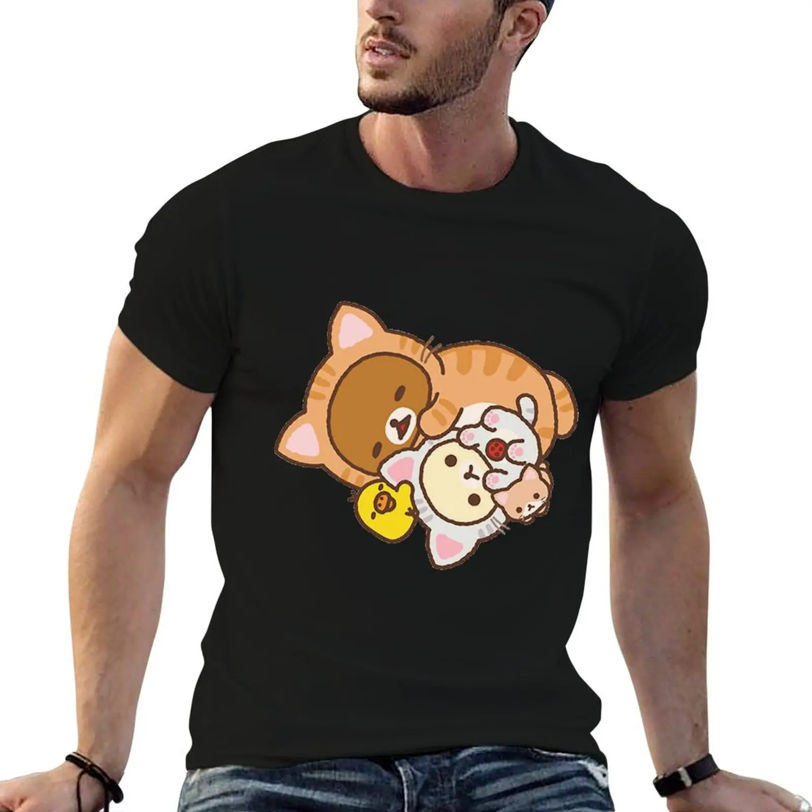 

rilakkuma and friends sleeping cat costumes T-Shirt t shirts with prints cotton t shirts high quality t shirt man casual T-Shirt