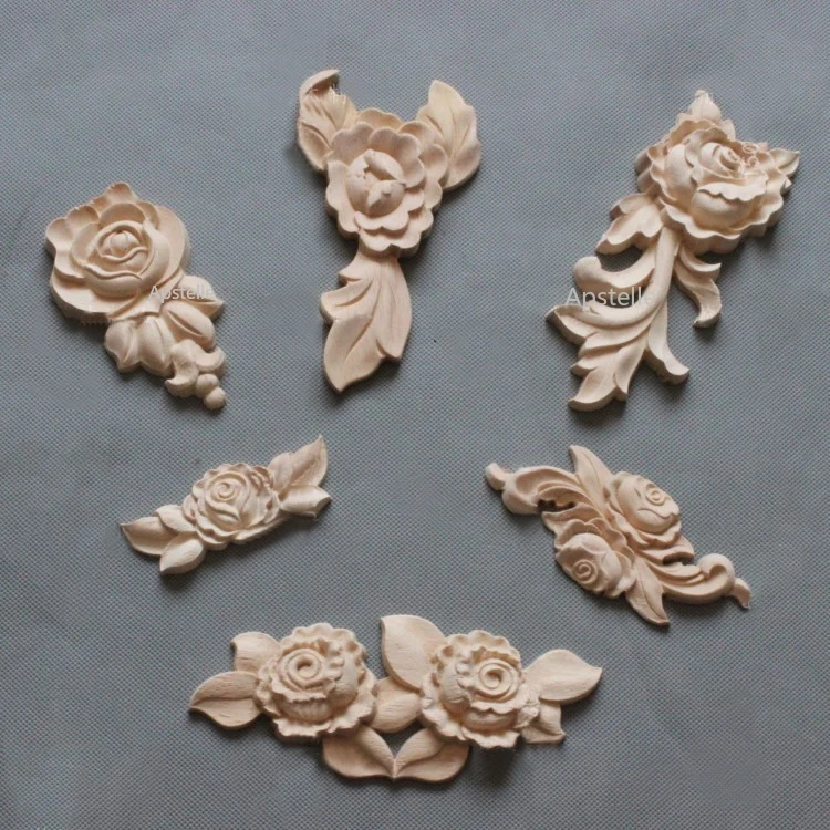 Small Decals Home Decoration Accessories White Embryo Carved Decals Retail Solid Wood European Rose