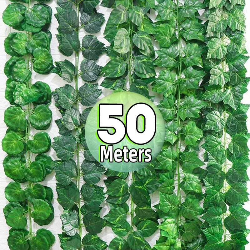 

Artificial Green Ivy Leaf Rattan Creeper Leaves Vine Hanging Garland DIY Fake Flowers Plants for Garden Wedding Party Home Decor