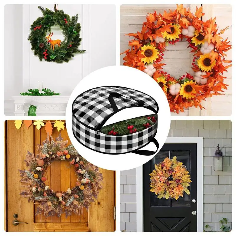 Christmas Wreath Storage Bag Lattice Wreath Dustproof Bag Seasonal Holiday Wreath Storage Container with Handle and Zipper