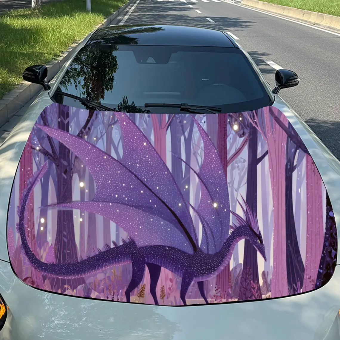 Autocollants gracieux pour capot de voiture Dragon de la forêt violette, film vinyle auto-adhésif, imperméable et Durable, décorez et protégez votre Ca