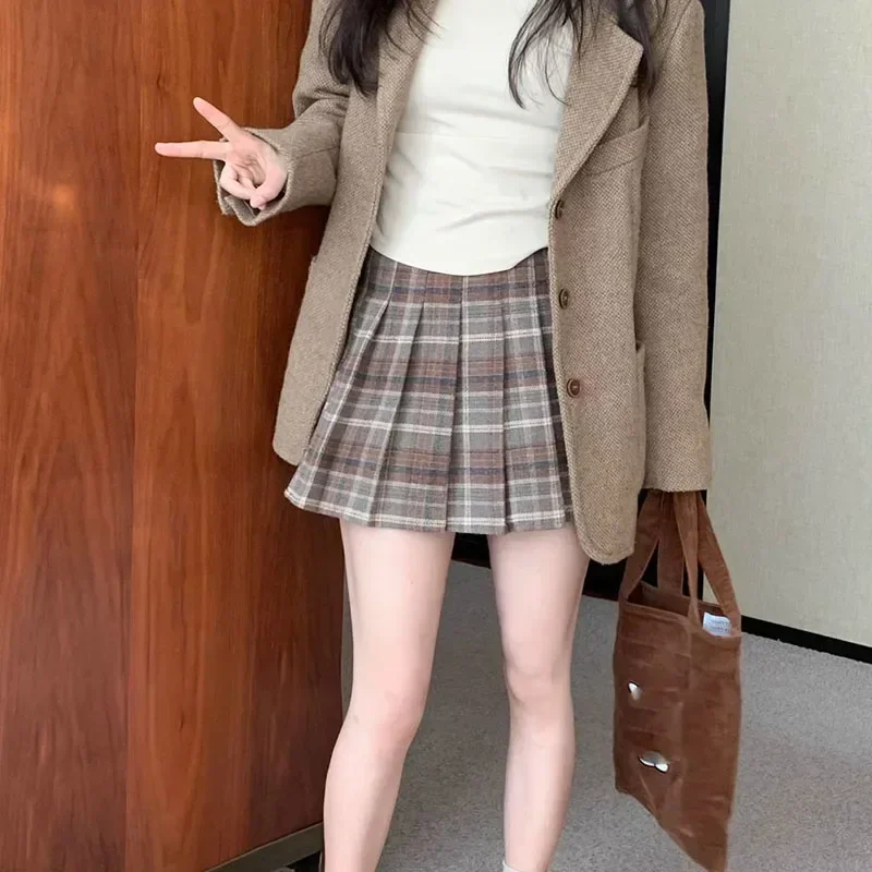 Jupe plissée à carreaux Style Preppy pour femmes, Mini jupe en laine taille haute, uniformes scolaires japonais, jupes Kawaii Y2k Jk, automne hiver