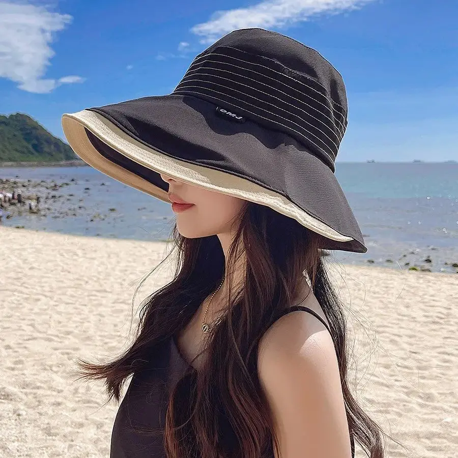 

Women's Patchwork Two-Tone Wide-Brimmed Fisherman's Hat – Casual Sun Hat Soft Breathable UPF50+