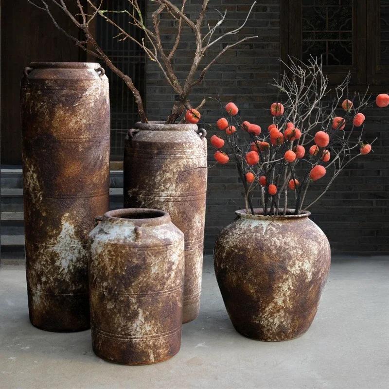 مزهرية سيراميك عتيقة، غرفة معيشة، تشكيلة زهور، حديثة وبسيطة، كبيرة