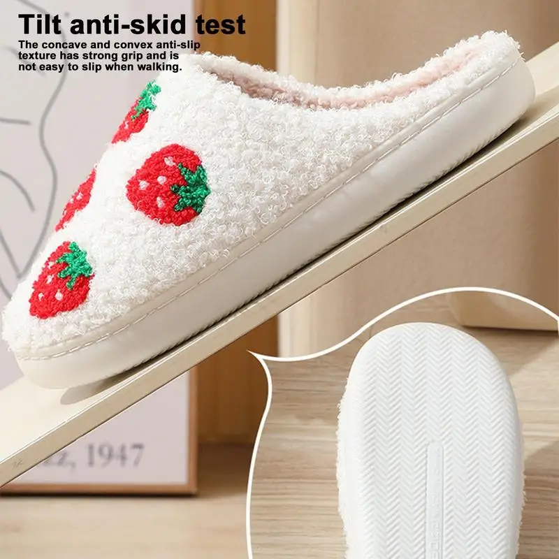 Cute Slippers Winter Fuzzy Strawberry Memory Foam Fluffy Warm House Shoes Women's Men's Cute Fruit Slippers Indoor Household