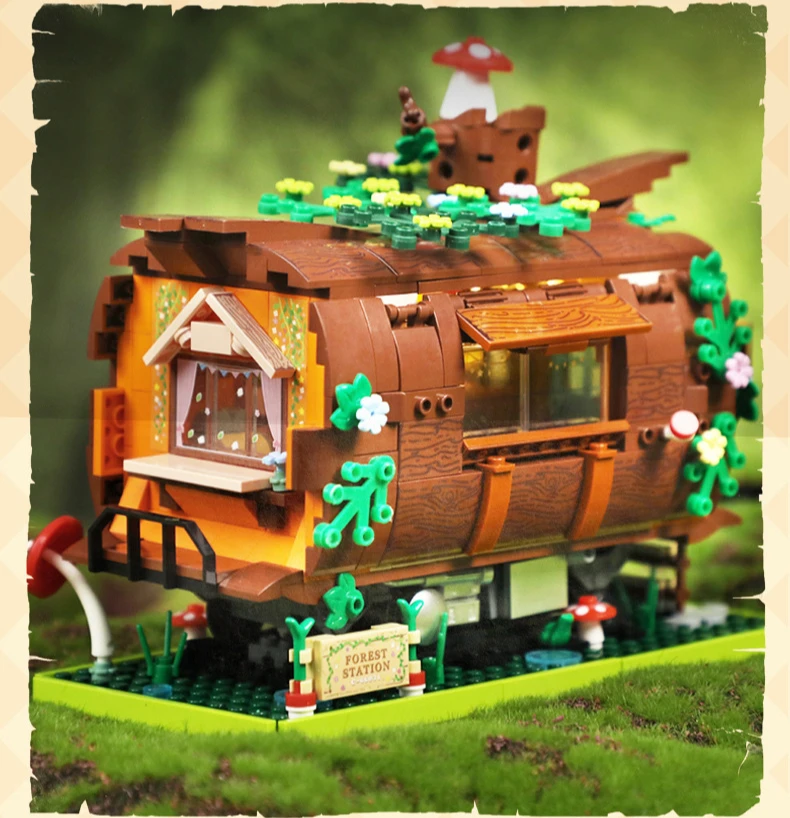 MOC Forest Train Street View House Assembly Model Boys and Girls Building Block Toys DIY Collection Bricks Gift