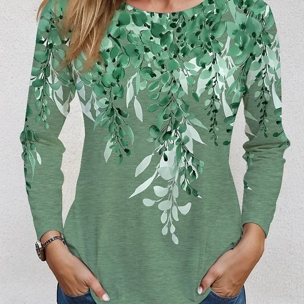 

Autumn Winter Long Sleeves Korean Fashion O-neck T-shirt For Women Floral Print T-shirts Ladies Casual Top Tee Woman Clothes