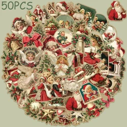 50pcs Retro Christmas Stickers Decals For Phone Laptop Luggage Refrigerator Wall Cartoon Aesthetic Stickers Kids Festival Gifts