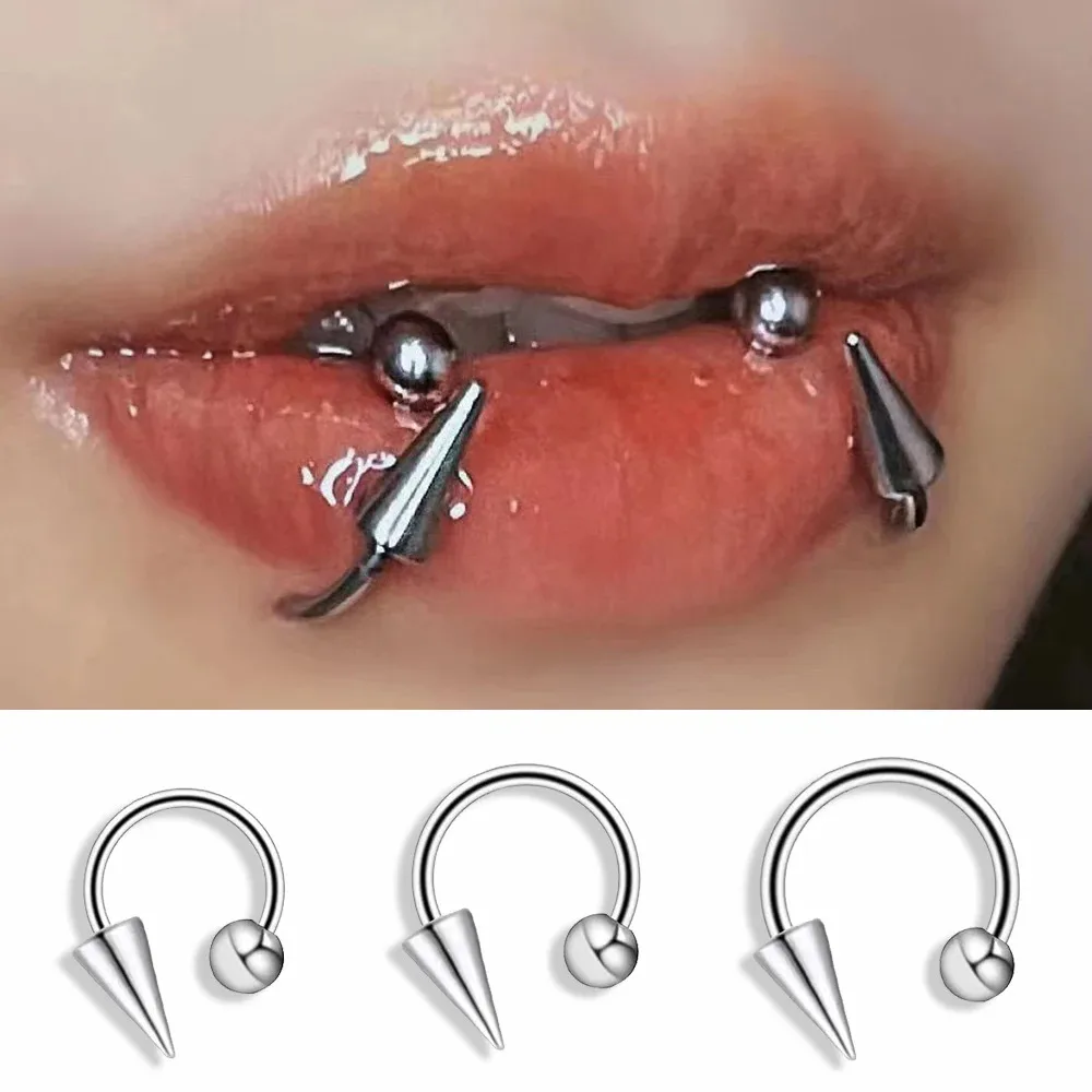 Stainless Steel Heart Link Chain C-Shaped Snake Star Labret Piercing Lip Stud