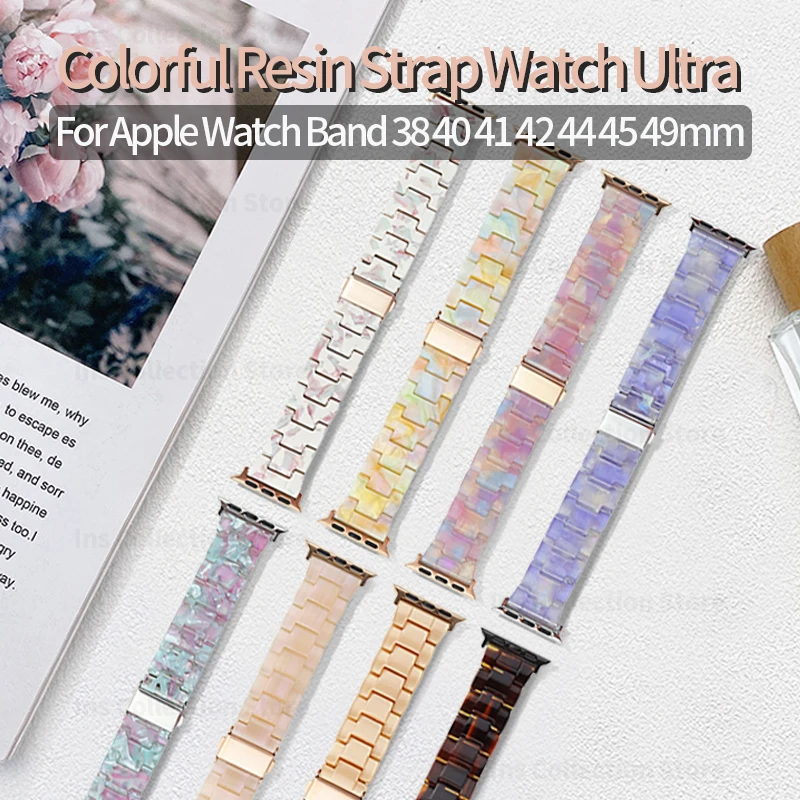 

Candy Color Resin Strap for Apple Watch Band 40mm 44mm 38 42 Correas Women Clear Bracelet for Iwatch Series 7 8 6 4 SE 49mm 45mm