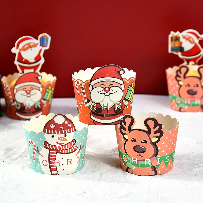 

10PCS Christmas Cupcake Wrapper Santa Claus Snowman Elk Cake Paper Cups Disposable Oven Air Fryer Baking Liner Xmas Party Decors